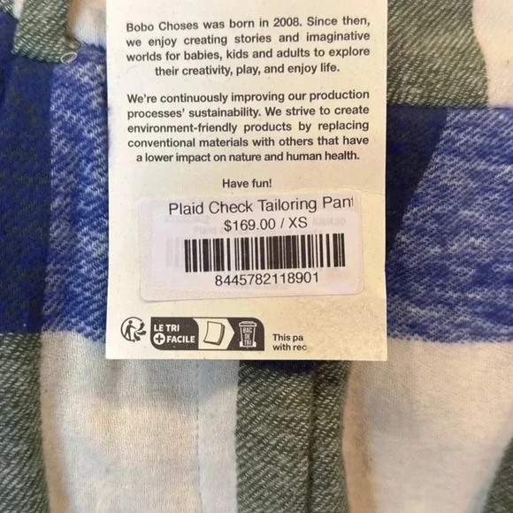 Bobo Choses Plaid Check Tailoring Pant - Sizes XS and Small - Picture 3 of 3
